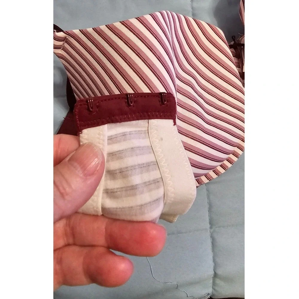 Auden Women 38D Cotton Lightly Lined Demi Bra Burgundy Cream Striped Underwire
